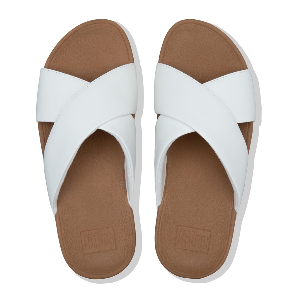 Fitflop Womens Slides - Lulu Leather Cross - White - 275-ZJSVRX